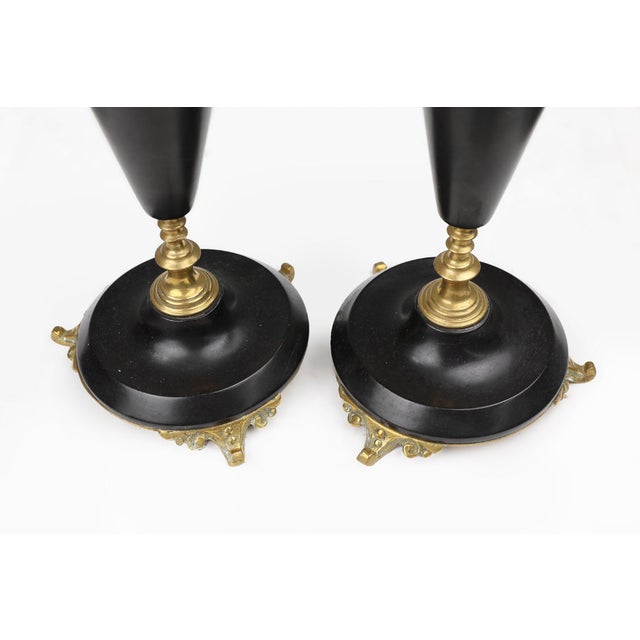 Empire Style Bronze and Ceramic Candlesticks, France, 1870s, Set of 2 For Sale - Image 5 of 9