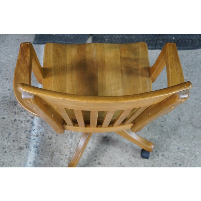 Antique 1920s Arts & Crafts Oak Bankers Desk Swivel Office Arm Chair For Sale - Image 16 of 18