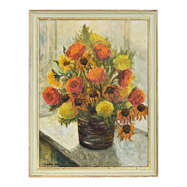 English Vintage Framed Floral Still Life Painting For Sale
