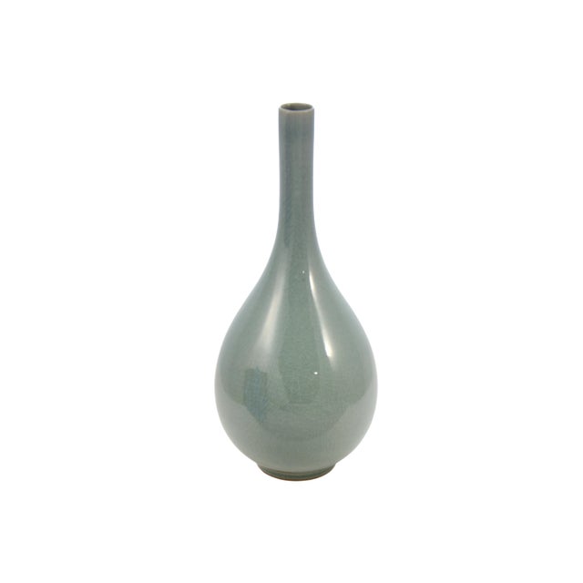 Late 20th Century Celadon Green Crackle Glaze Bulbous Vase For Sale - Image 5 of 5