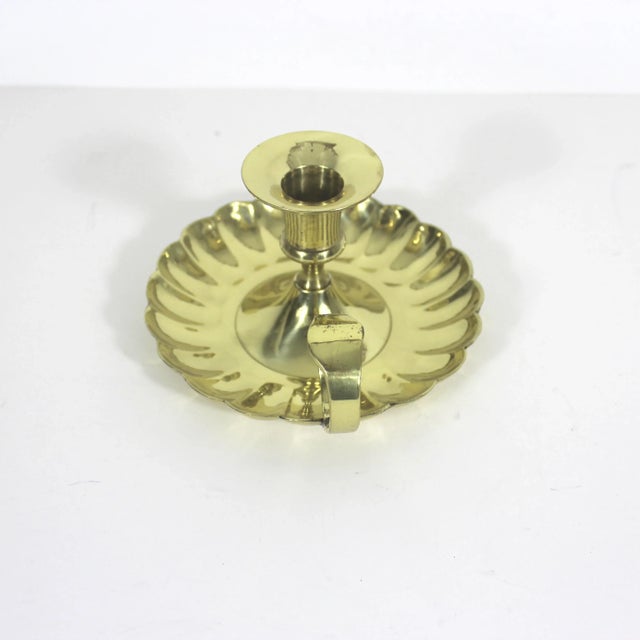 Vintage Lacquered Shiny Brass Chamber Stick Candleholder For Sale - Image 4 of 8