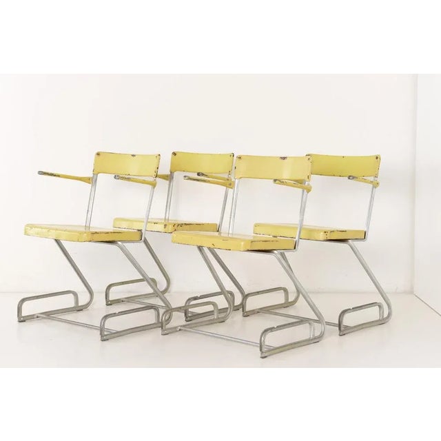 Swiss Industrial Iron and Zinc Dining Chairs, 1940s, Set of 4 For Sale - Image 12 of 12