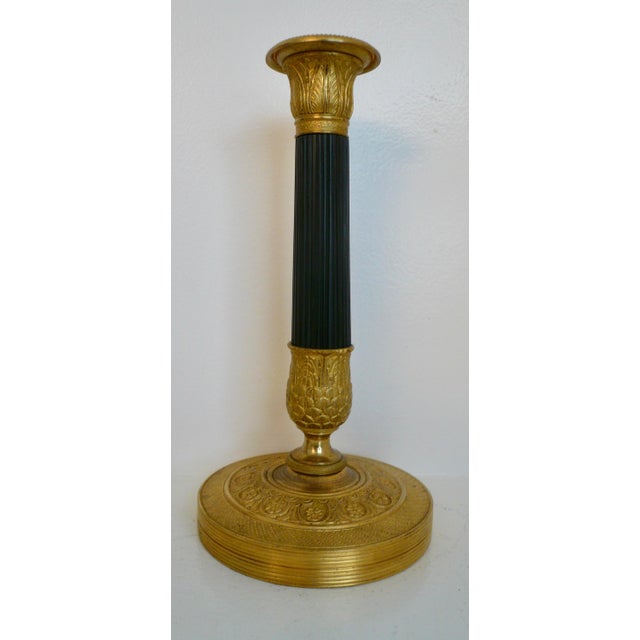 Traditional Pair Empire Style Bronze Candlesticks For Sale - Image 3 of 4