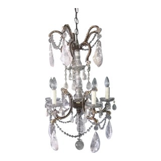 1960s Neoclassical Italian Rock Crystal Five-Light Forged Iron Chandelier For Sale