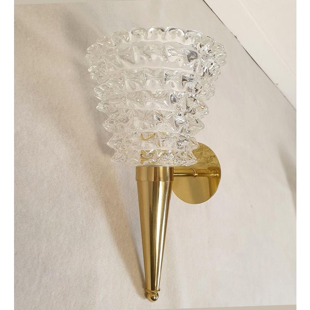 Mid-Century Modern 1980s Murano Glass and Brass Sconces - a Pair For Sale - Image 3 of 12