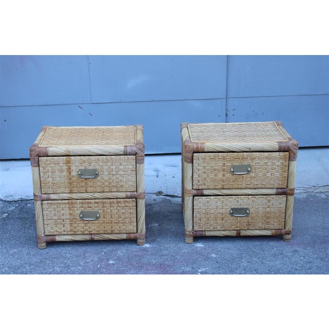 Bamboo Wicker Nightstands by Tommaso Barbi, 1970, Set of 2 For Sale - Image 16 of 17