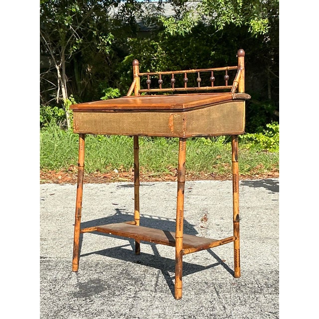 Vintage Boho Rattan Lift Top Desk | Chairish