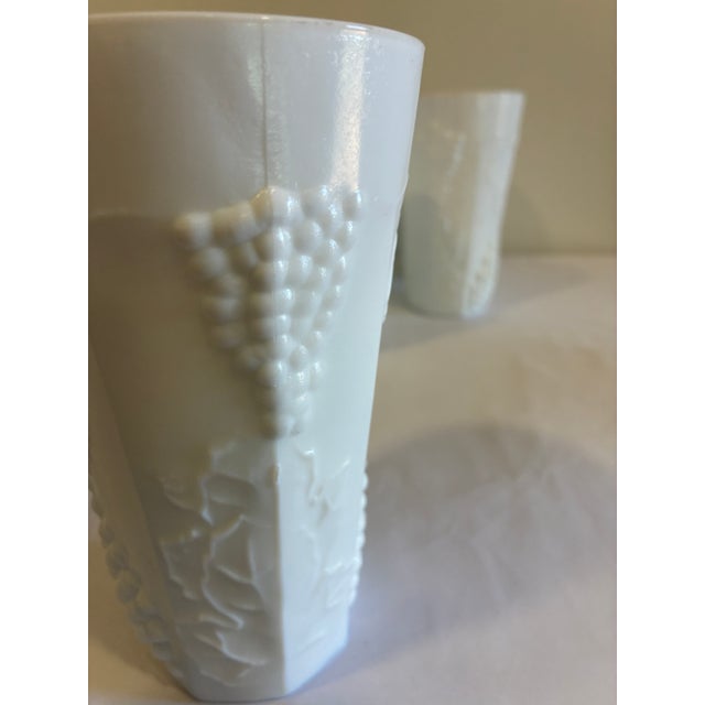 Glass Vintage White Milk Glass Grape & Vine Tumblers, Set of 9 For Sale - Image 7 of 13