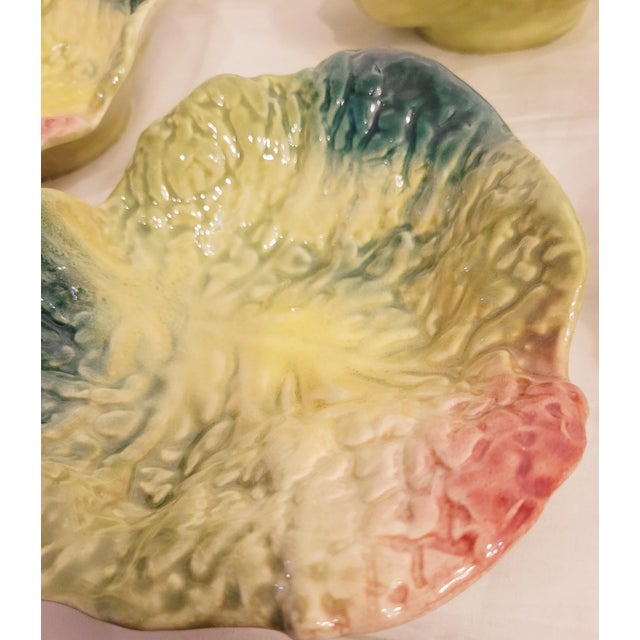 Green Vintage Italian Cabbage Leaf Curved Colorful Dodie Thayer Style Serving Bowls- Set 8 For Sale - Image 8 of 8