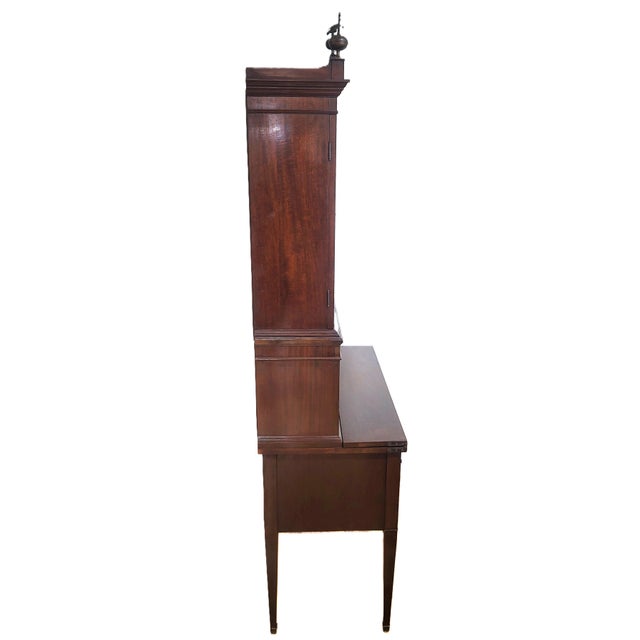 Wood Antique 20th C American Hepplewhite Mahogany Tambour Door Secretary Desk Vitrine For Sale - Image 7 of 18