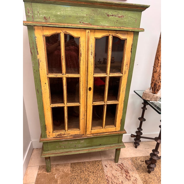 Late 19th Century 19th Century Painted Jelly Cupboard With Glass Doors and Original Patina For Sale - Image 5 of 16
