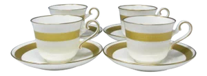 Vintage Villeroy & Boch Gold Brocade Porcelain Demitasse Cups & Saucers - 8 Pieces