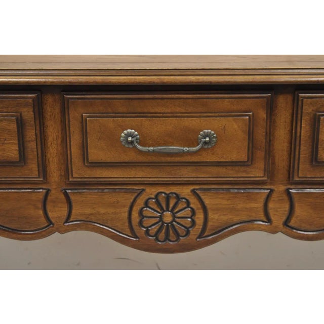 French Country Century French Country Provincial Style Carved Oak & Pecan Wood Sideboard Buffet For Sale - Image 3 of 11
