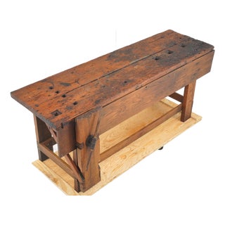 Vintage Hardwood Carpenter's Workbench With Vice For Sale
