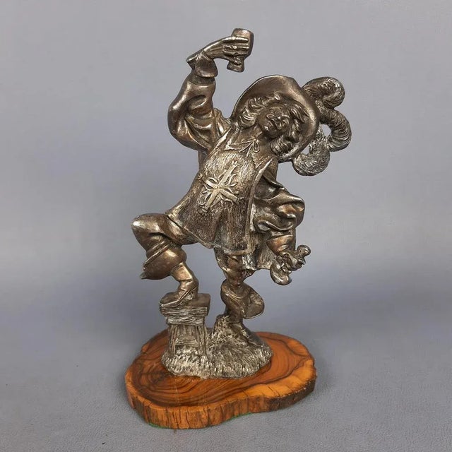 Vintage Antimony Three Musketeers Sculptures on a Wooden Base, 1960s, Set of 3 For Sale - Image 4 of 13