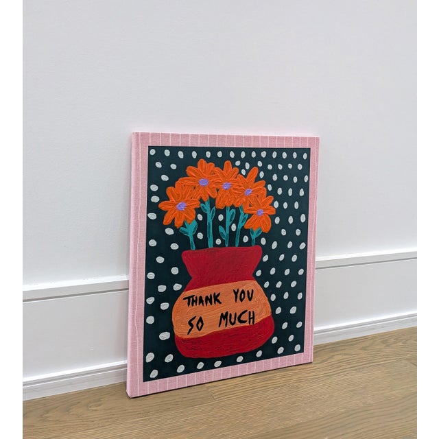 Red Thank You So Much Contemporary Floral Abstract Painting For Sale - Image 8 of 8