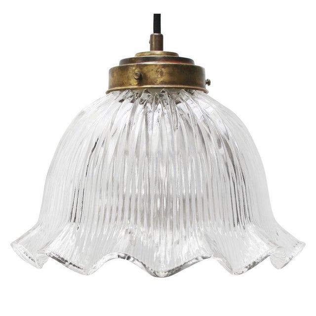 Vintage French Holophane Clear Pressed Glass Pendant Light For Sale - Image 6 of 6