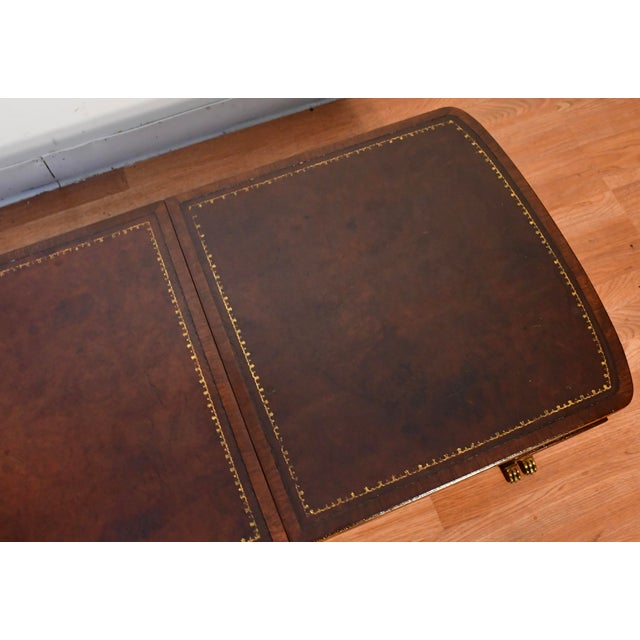 Baker Furniture Company 1940s Baker Regency Mahogany Leather Top Coffee Table With Extra Extending Leaf For Sale - Image 4 of 10