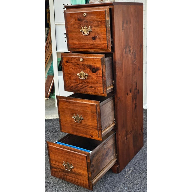 Late 20th Century Late 20th Century Four-Drawer Solid Pine Filing Cabinet With Locks and Keys For Sale - Image 5 of 9