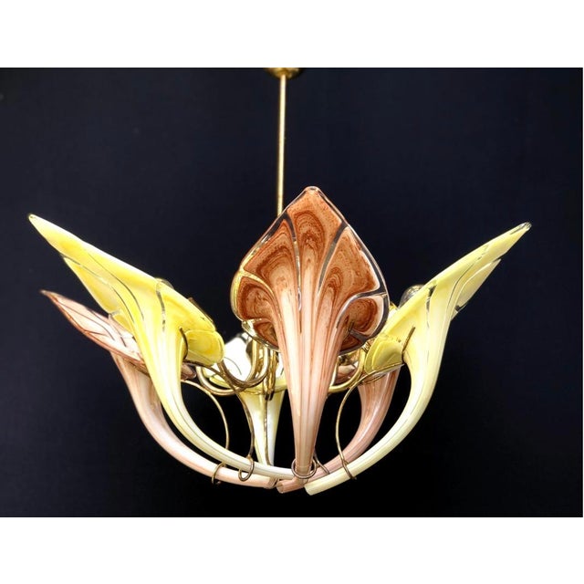 1980s Mid 20th Century Italian Murano Style Art Glass Leaf Chandelier in Amber and Brown – 6 Light For Sale - Image 5 of 9