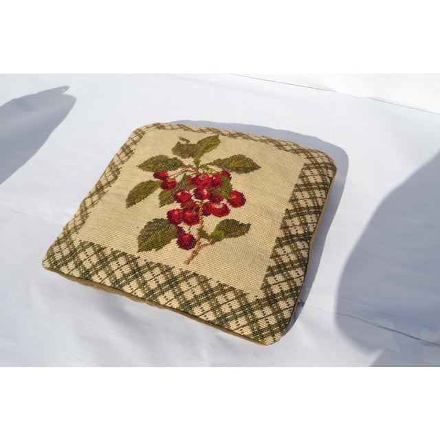 Mid 20th Century Needlepoint Pillow Cherries For Sale - Image 5 of 6