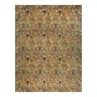 1890s Multicolor Floral Antique Persian Tehran Rug 9'8" X 12'6" Knotted Wool Carpet For Sale