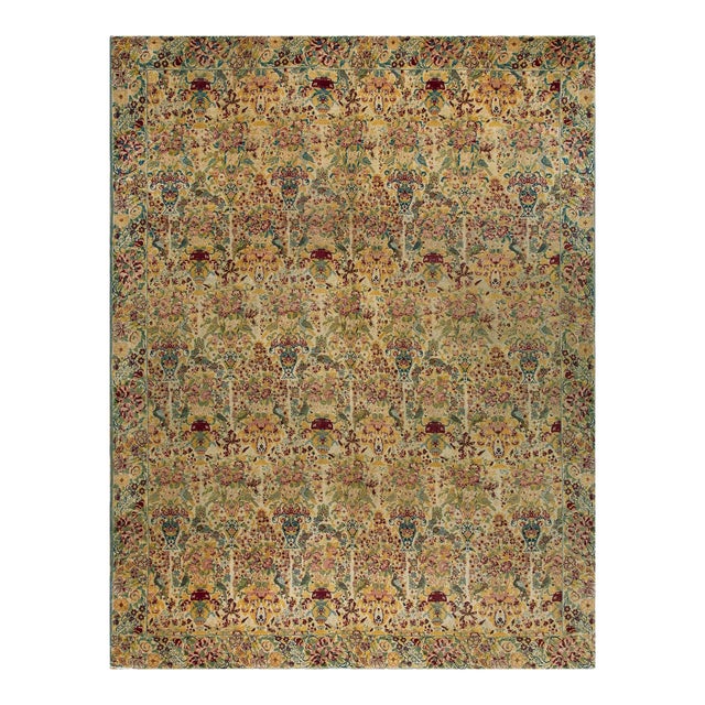 1890s Multicolor Floral Antique Persian Tehran Rug 9'8" X 12'6" Knotted Wool Carpet For Sale