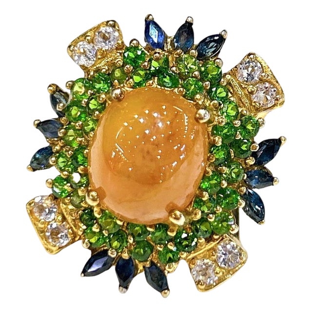 Bochic "Capri" Vintage Honey Sapphire, Garnet & Sapphire Ring - 18K Gold & Silver For Sale