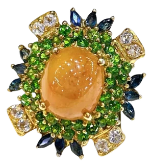 Bochic "Capri" Vintage Honey Sapphire, Garnet & Sapphire Ring - 18K Gold & Silver