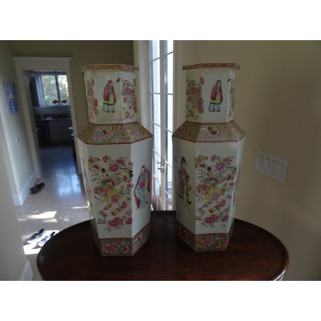 Chinese Vintage Chinese Hexagonal Vases- Set of 2 For Sale - Image 3 of 11