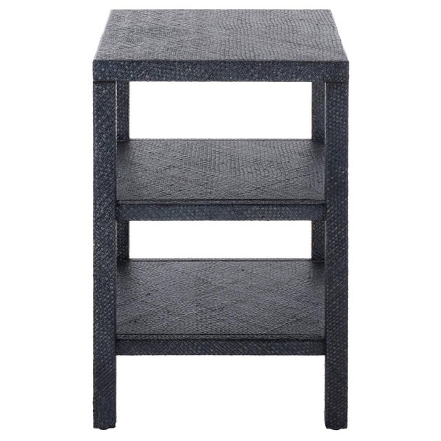 Wood Apis Raffia 2 Shelf Accent Table in Navy For Sale - Image 7 of 8