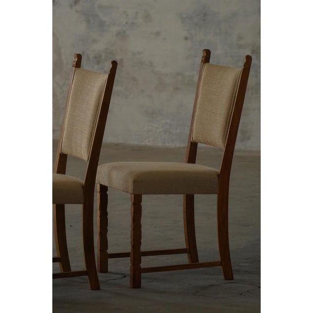 Danish Modern Dining Chairs in Oak and Hessian by Henning Kjærnulf, 1950s, Set of 10 For Sale - Image 12 of 18