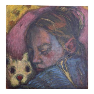 Colorful Figurative Portrait Painting of a Sleeping Girl by Amy Scherer For Sale