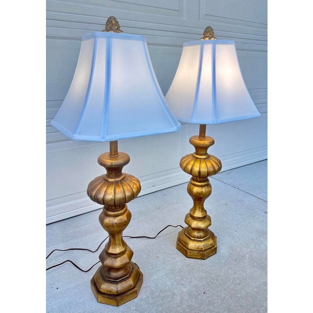 Pair of Monumental 1920s Italian Carved Giltwood Pineapple Table Lamps - 36" Tall Hollywood Regency For Sale - Image 10 of 18