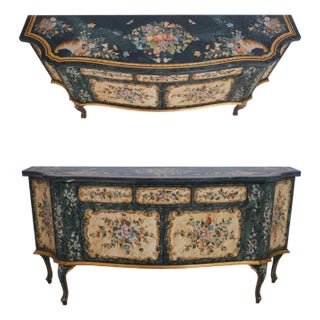 1930s Venetian Marble Top Paint Decorated Console Sideboard For Sale