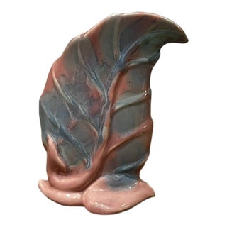 Vintage Royal Haeger Pink and Blue Pastel Ceramic Leaf Vase For Sale