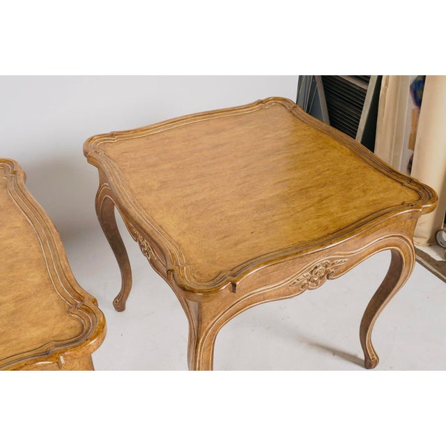 French Provincial Late 20th Century Pair of Judson Rothschild Italian Rococo Louis XV Style End Tables | Distressed Walnut Finish For Sale - Image 3 of 8