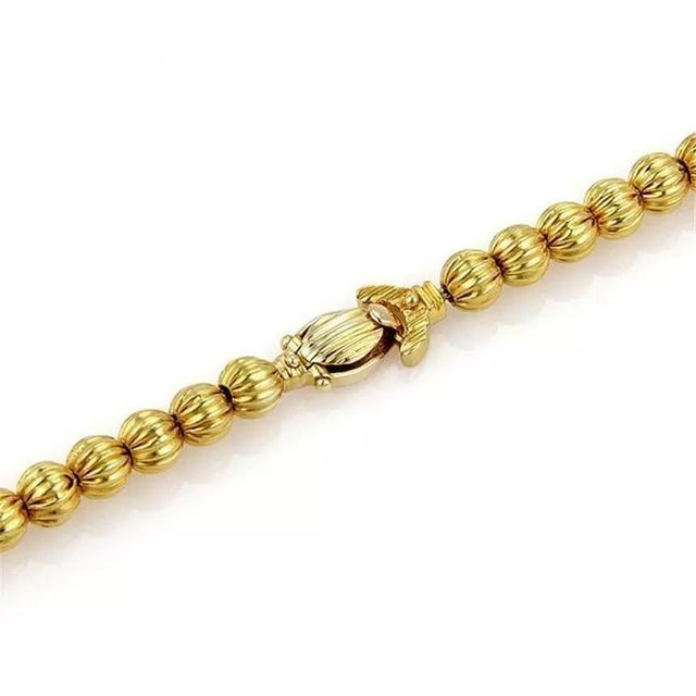 Contemporary Vintage 18k Yellow Gold Fluted Bead Double Strand Drape Necklace For Sale - Image 3 of 4