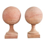 Pair of Tuscan Terracotta Garden Sphere Finials on Pedestals For Sale