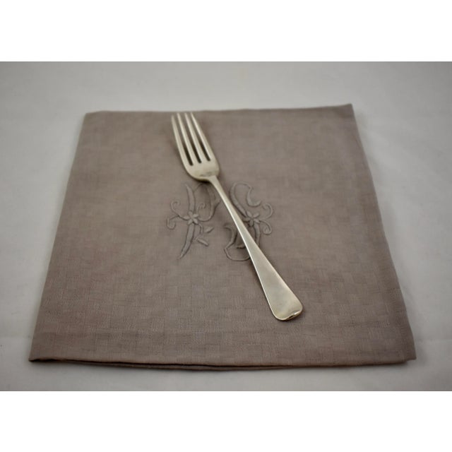 Dove Gray Linen Damask Hand Embroidered French Provençal Table Napkins, S/6 For Sale - Image 12 of 13