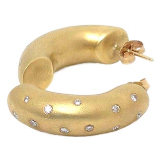 Mid 20th Century Curved Diamond Bar 18k Yellow Gold Earrings For Sale