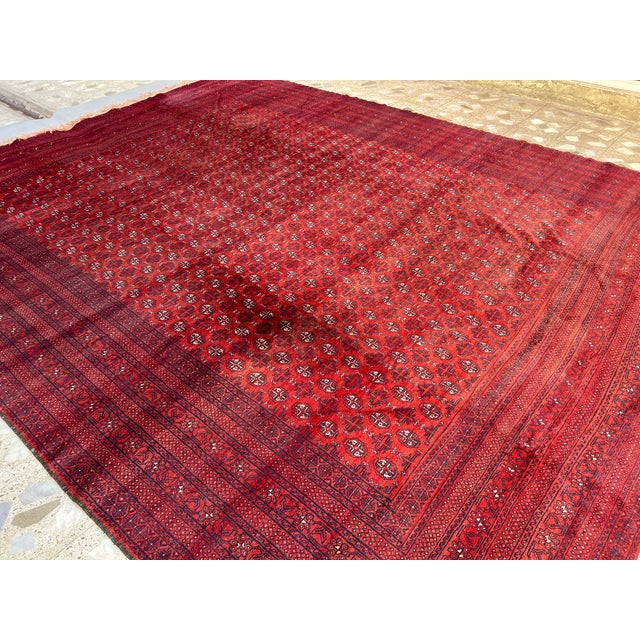 Vintage Afghan Turkmen Ersari All-Over Gul Oversize Rug - 13'1" X 10'4" For Sale - Image 10 of 11