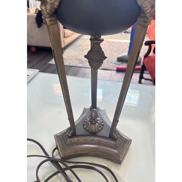 Neoclassical Vintage Neoclassical Black & Brass Tripod Table Lamp With Pinecone Finial For Sale - Image 3 of 9