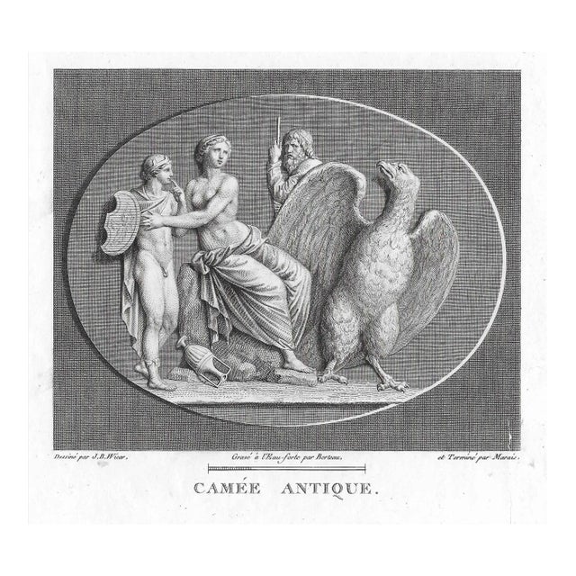 Antique Mythological Engraving, Nudes and Bird For Sale