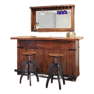 Granville Parota 76" Bar Table With Wine Rack For Sale