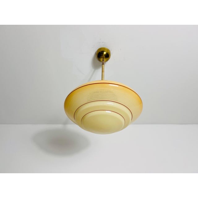 Brass Art Deco Glass and Brass Ceiling Lamp, 1930s, Germany For Sale - Image 8 of 10