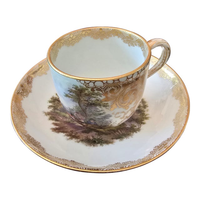 Antique Meissen Porcelain Scenic Cup & Saucer For Sale
