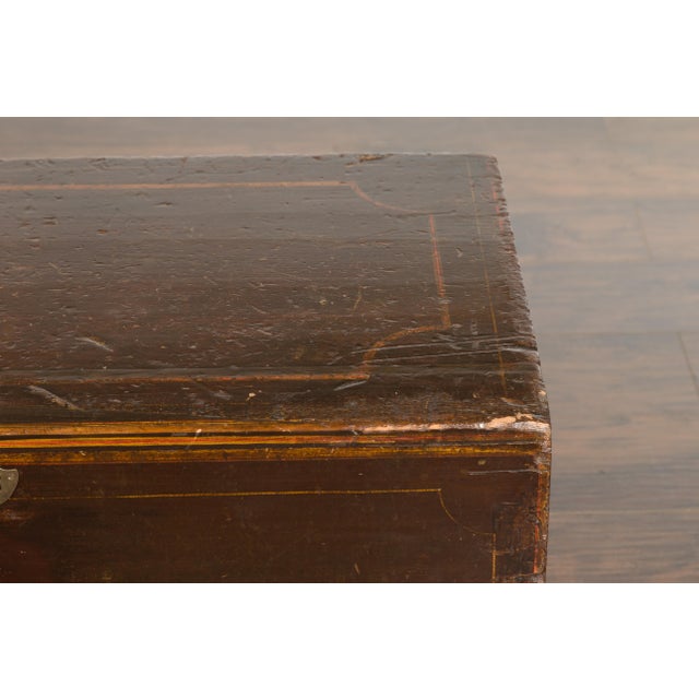 English 19th Century Painted Wood Box Mounted on a Newer Custom Stand For Sale - Image 10 of 12