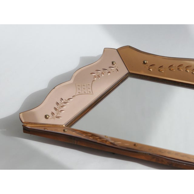 Copper Vintage Pink Venetian Rectangular Mirror, 1950s For Sale - Image 8 of 10