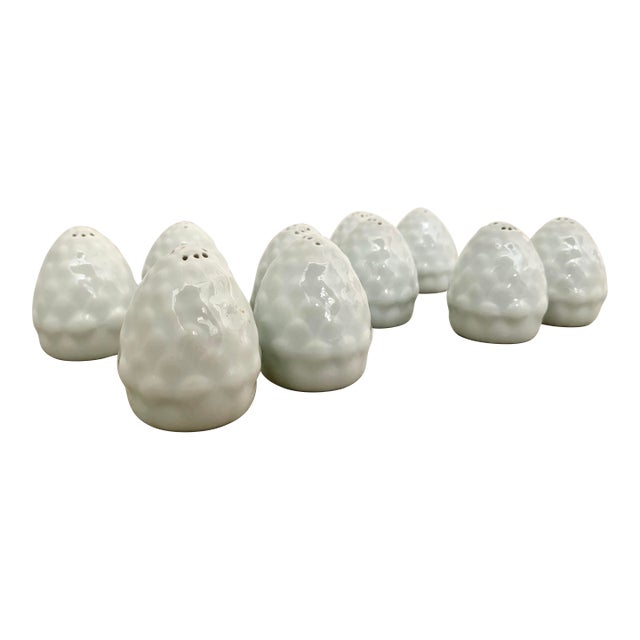 Late 20th Century French Limoges White Porcelain Salt & Pepper Shakers Fashioned as Artichokes- Set of 10 (5 Pair) For Sale